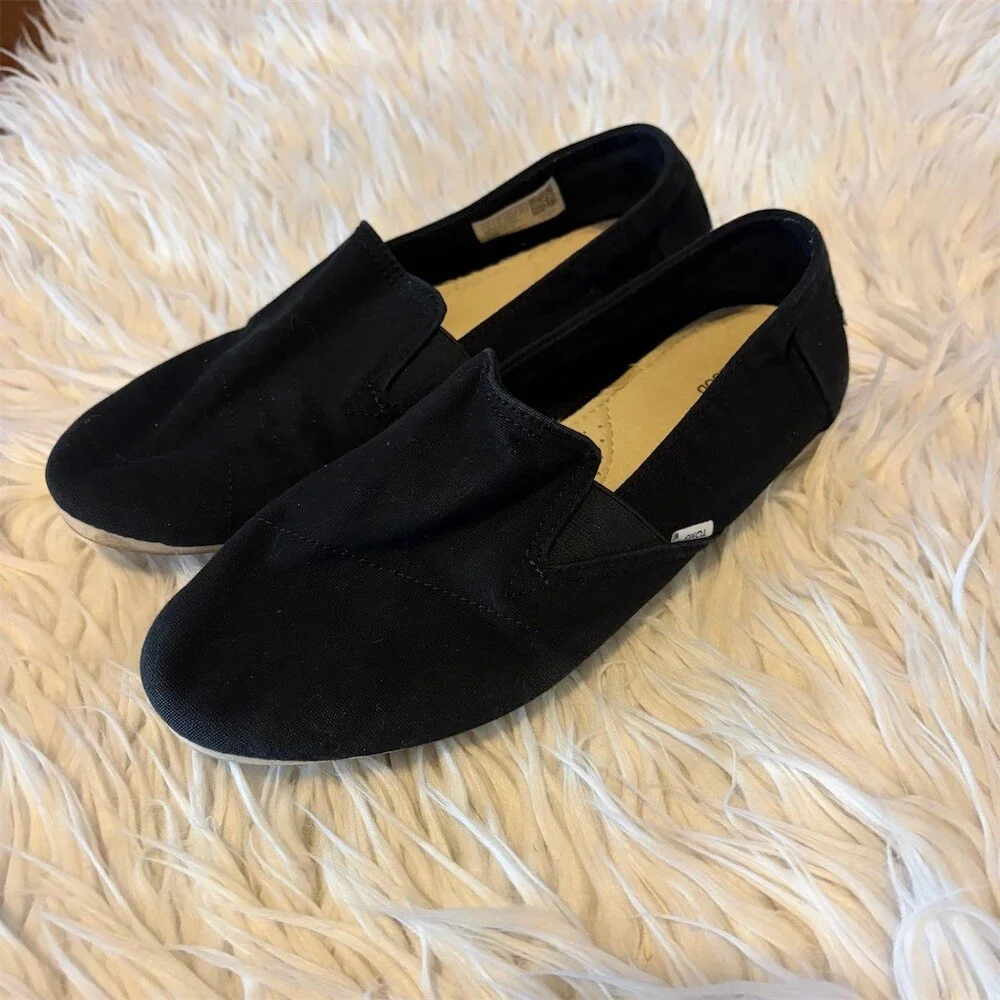 TOMS Alpargata Classic Womens Flats Black Slip-On Espadrilles Size 8